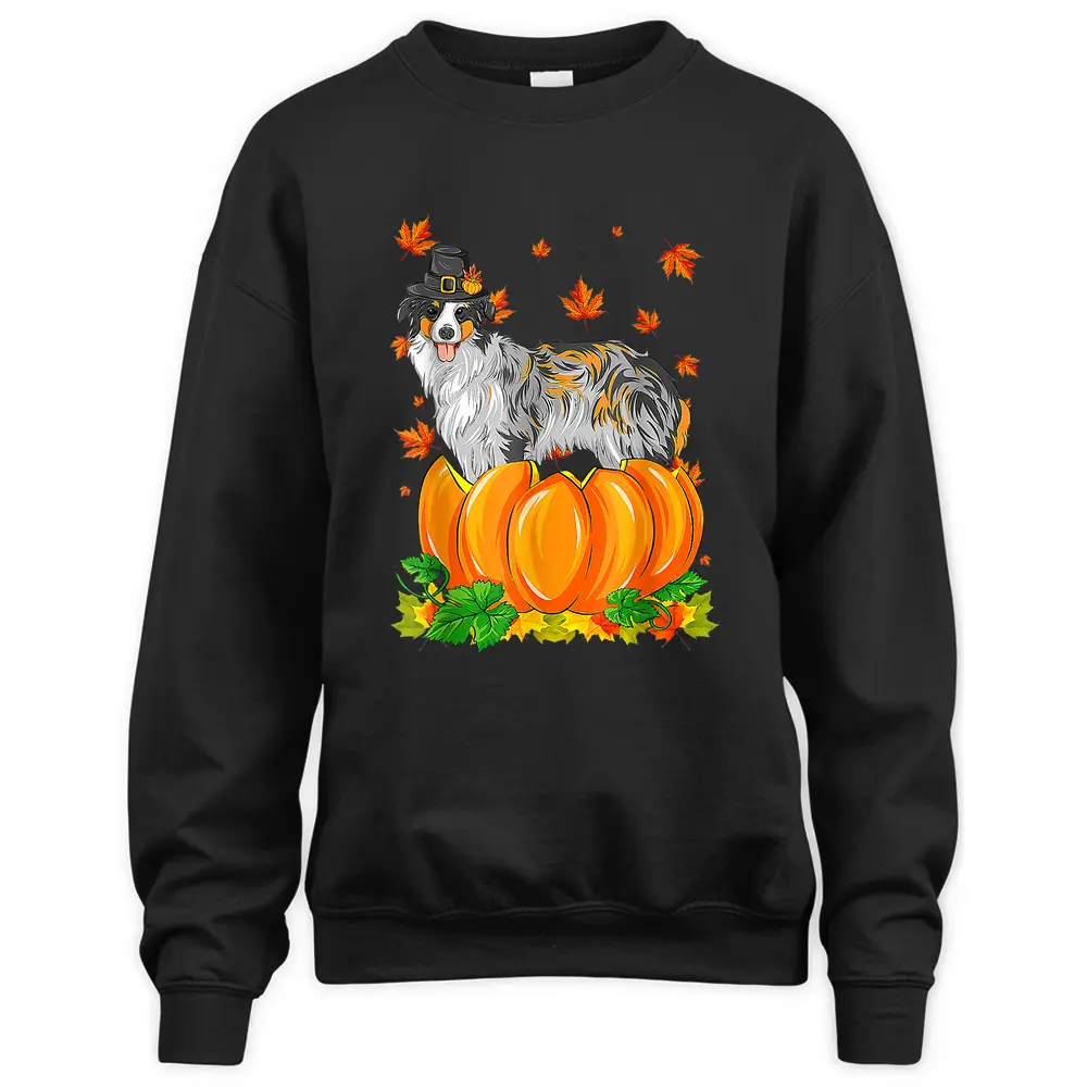 Australian Shepherd Dog Happy Thanksgiving Pumpkin Fall Sweatshirt