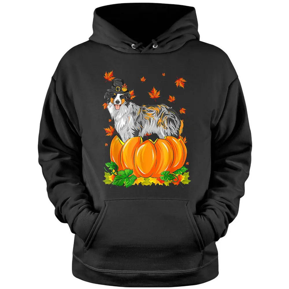 Australian Shepherd Dog Happy Thanksgiving Pumpkin Fall Hoodie