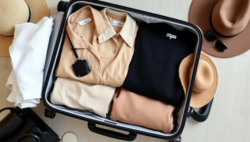 A perfectly curated capsule wardrobe ready for travel.