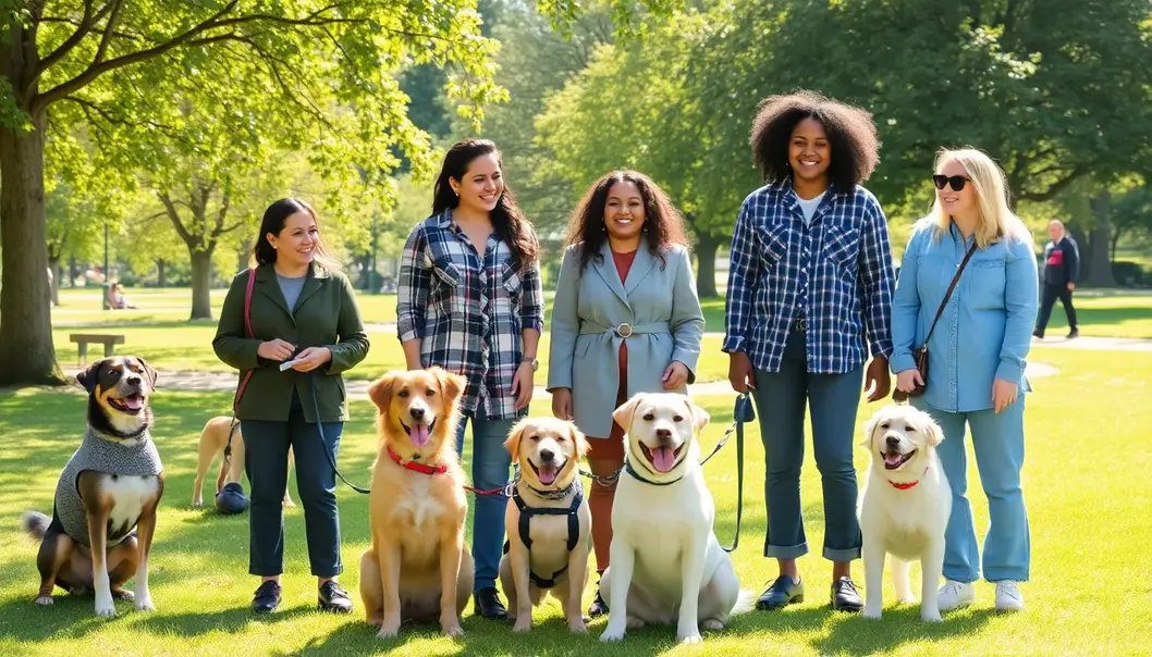 A pet owner and their dog in matching sustainable outfits.